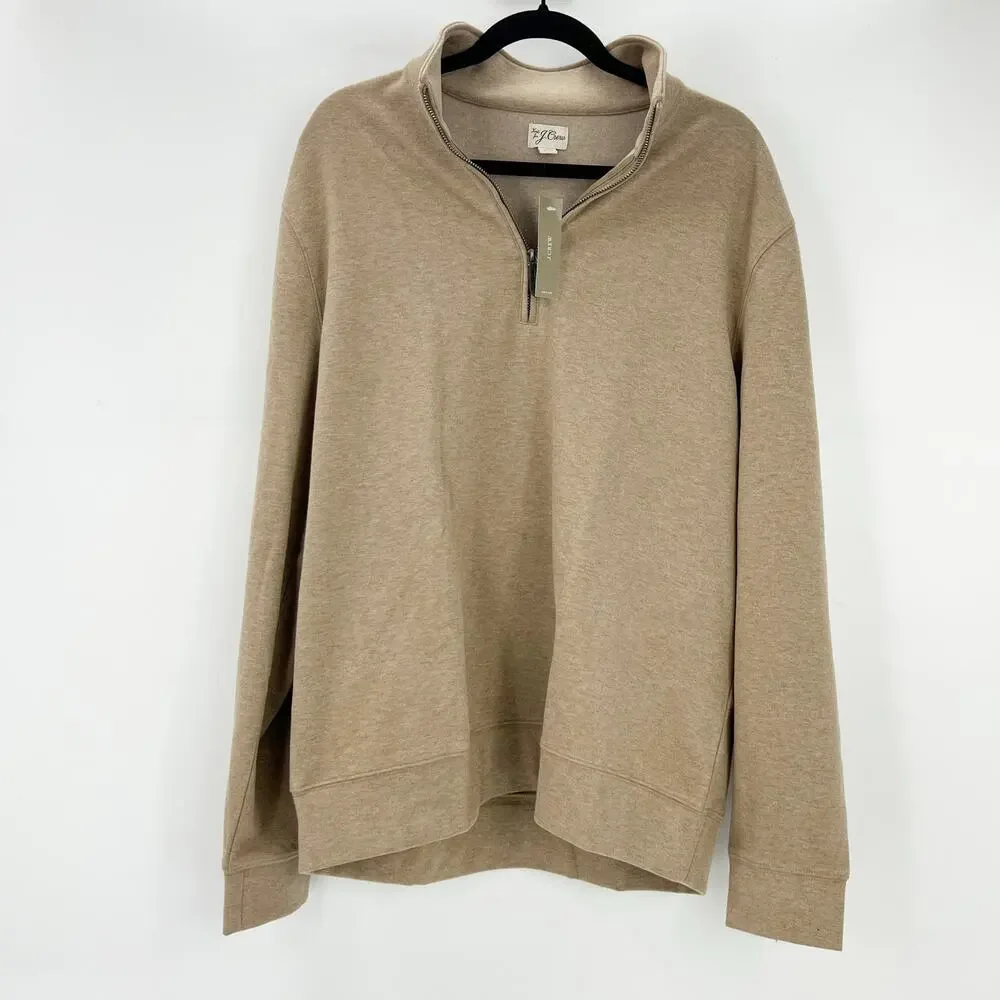 J. Crew Seaboard Soft-Knit Quarter-Zip Sweatshirt Heather Mushroom Size L NWT